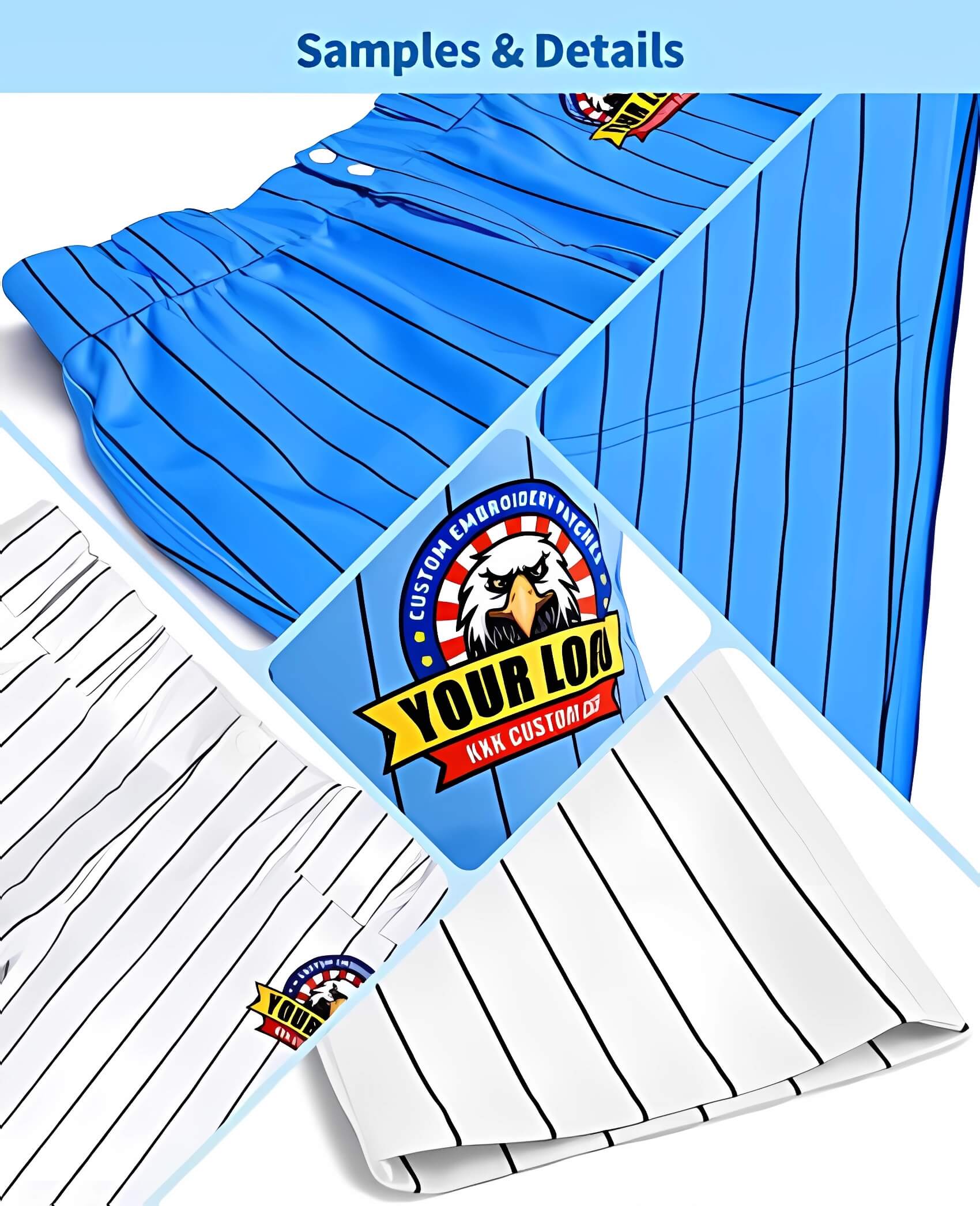 Pantalon de baseball pull-up extensible bleu clair et blanc personnalisé