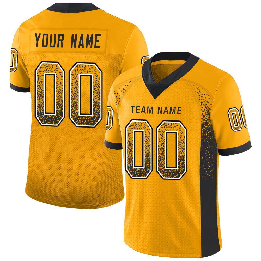 Custom Gold Black-White Drift Fashion Mesh Authentic Football Jersey