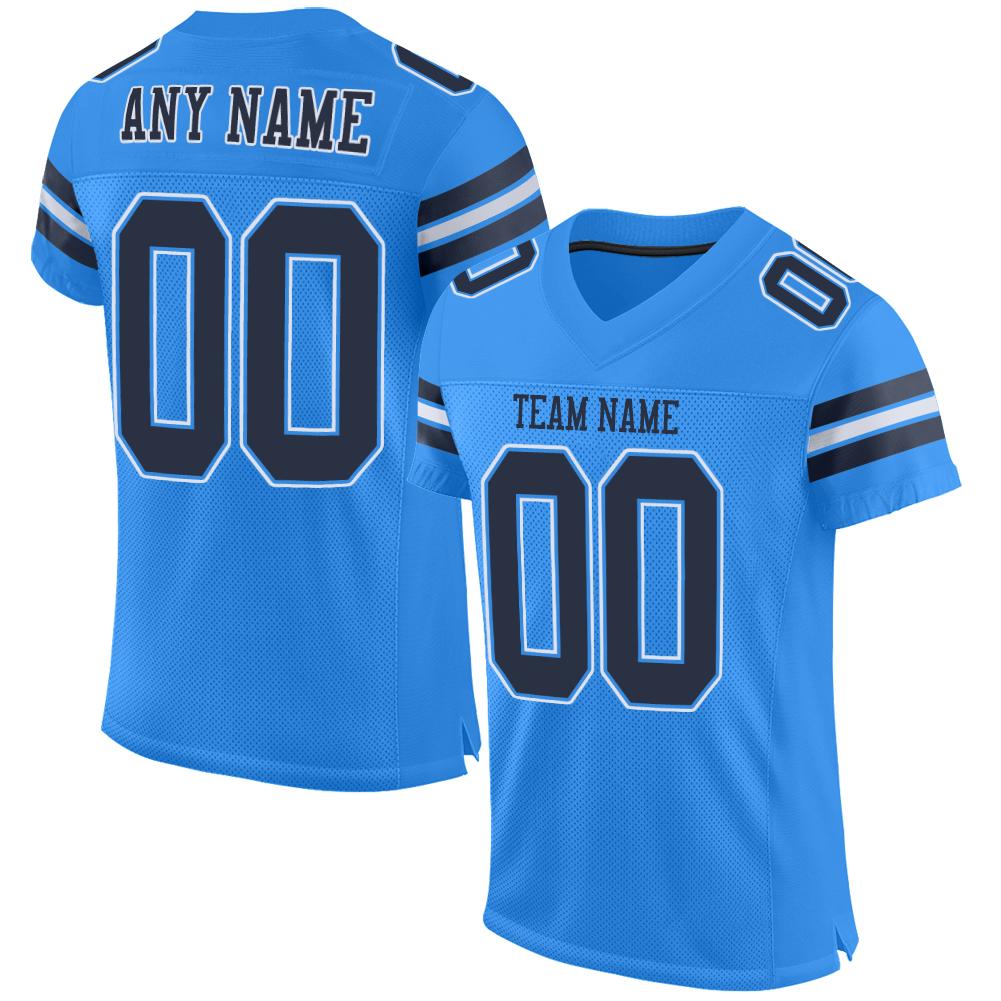 Custom Powder Blue Navy-White Classic Style Mesh Authentic Football Jersey