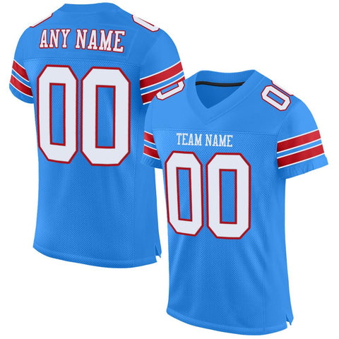 Custom Powder Blue White-Red Classic Style Mesh Authentic Football Jersey