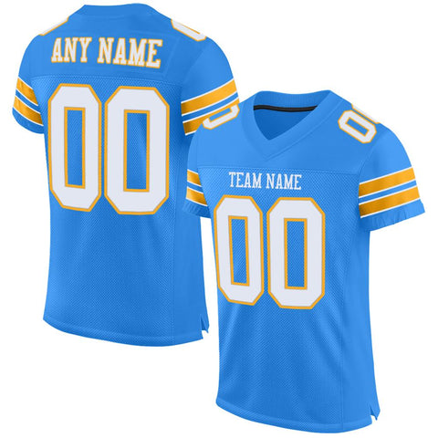 Custom Powder Blue White-Gold Classic Style Mesh Authentic Football Jersey