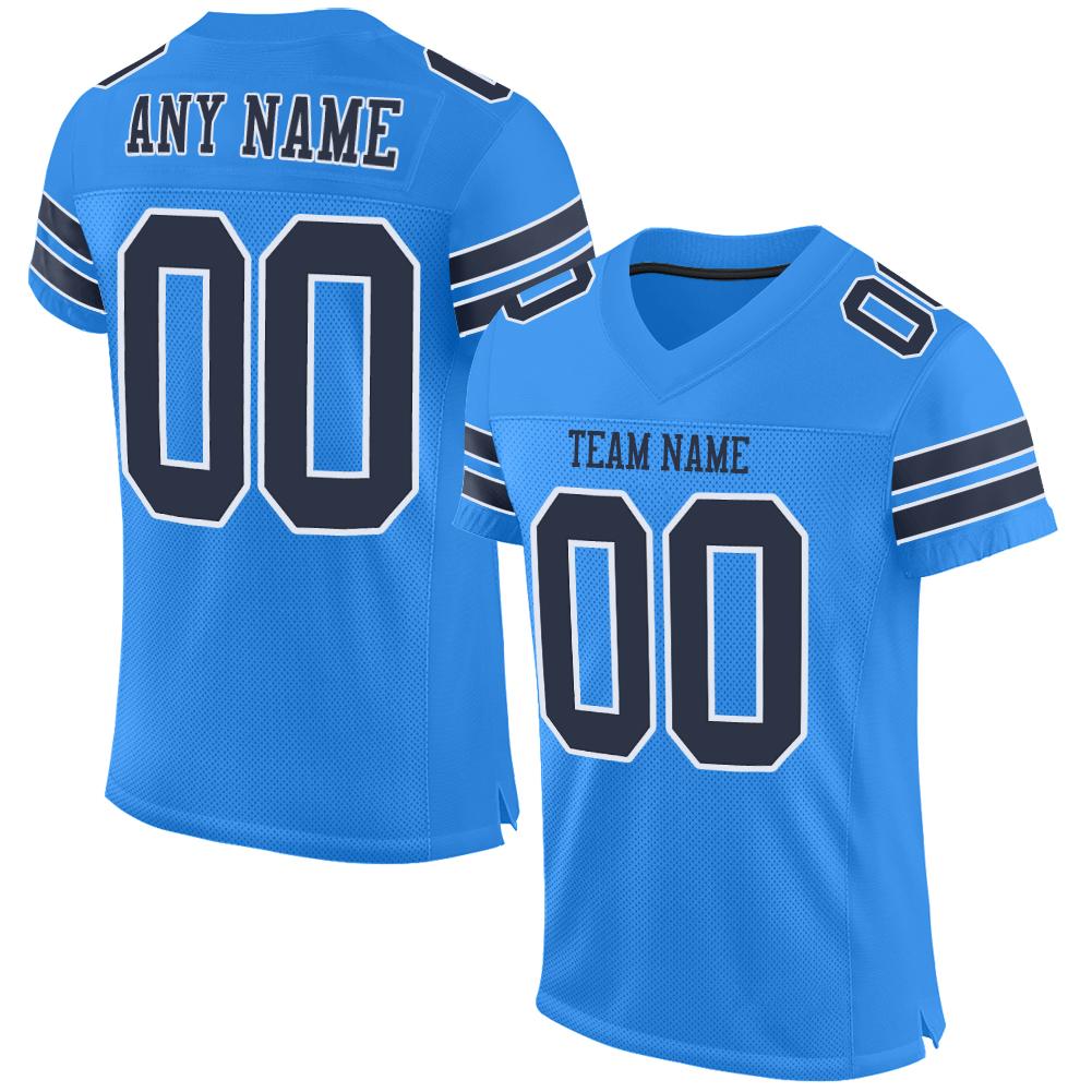 Custom Powder Blue Navy-White Classic Style Mesh Authentic Football Jersey