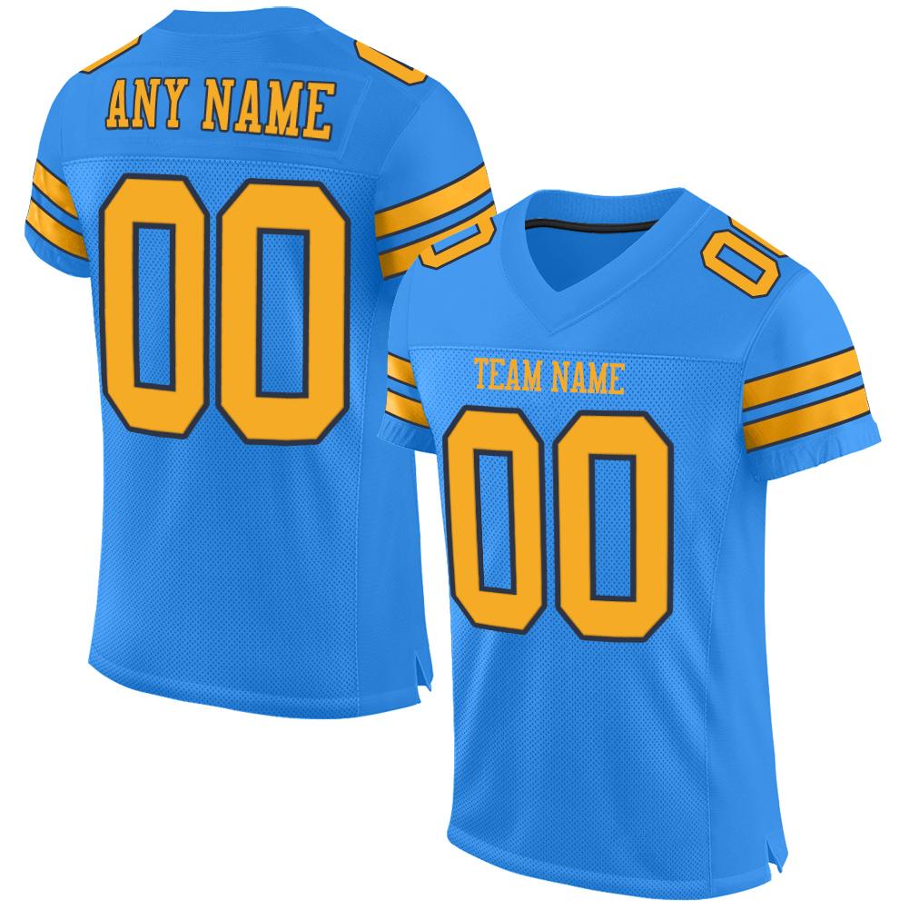 Custom Powder Blue Gold-Navy Classic Style Mesh Authentic Football Jersey