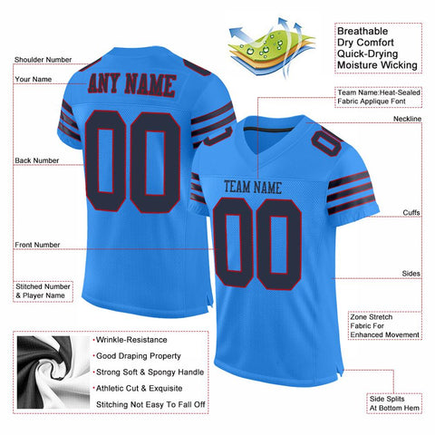 Custom Powder Blue Navy-Red Classic Style Mesh Authentic Football Jersey