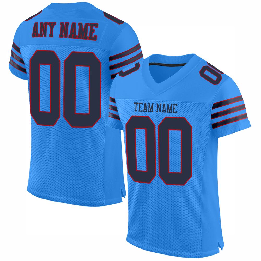 Custom Powder Blue Navy-Red Classic Style Mesh Authentic Football Jersey