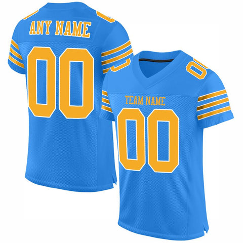 Custom Powder Blue Gold-White Classic Style Mesh Authentic Football Jersey
