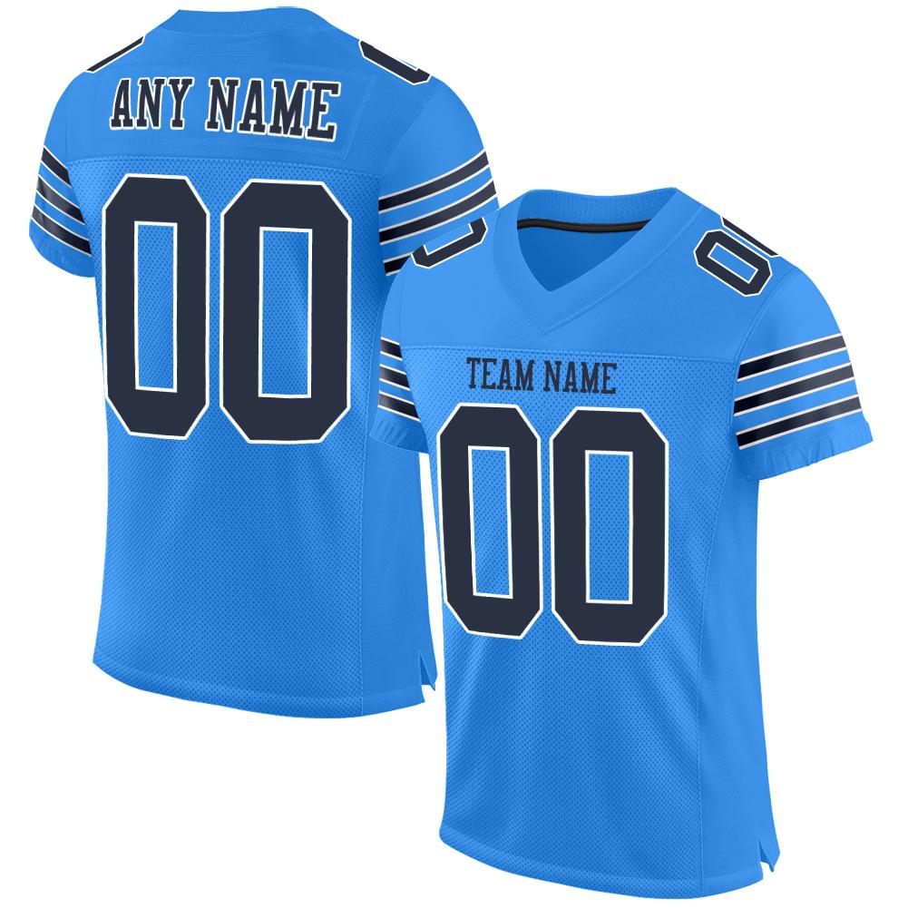 Custom Powder Blue Navy-White Classic Style Mesh Authentic Football Jersey