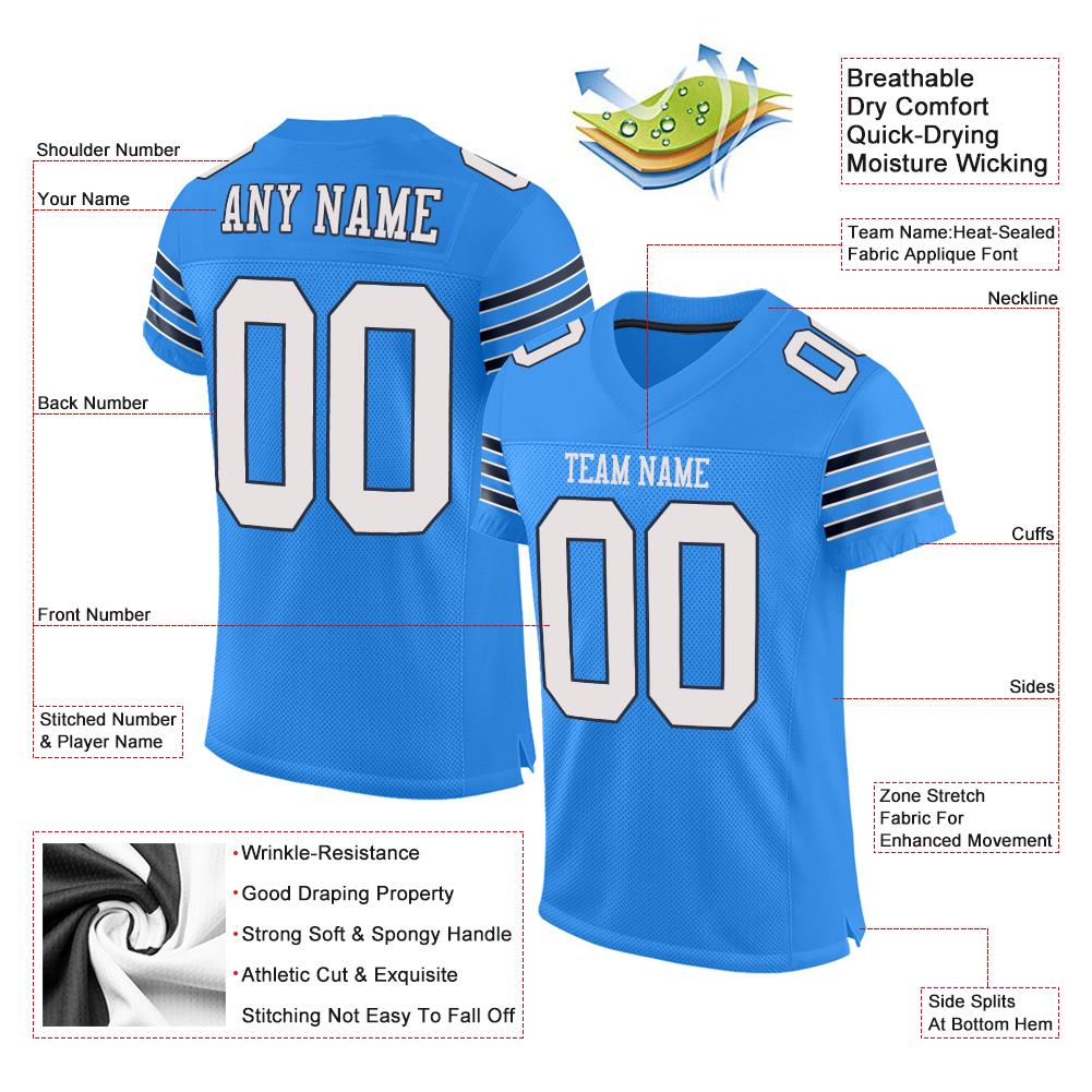 Custom Powder Blue Classic Style Mesh Authentic Football Jersey