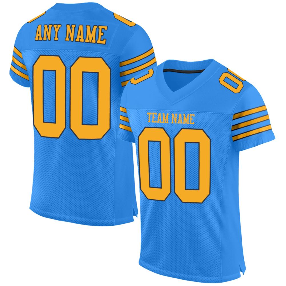 Custom Powder Blue Gold-Navy Classic Style Mesh Authentic Football Jersey