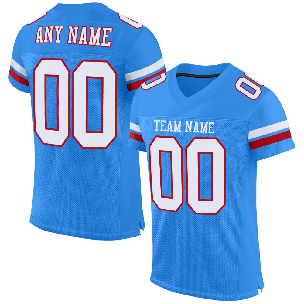 Custom Powder Blue White-Red Classic Style Mesh Authentic Football Jersey