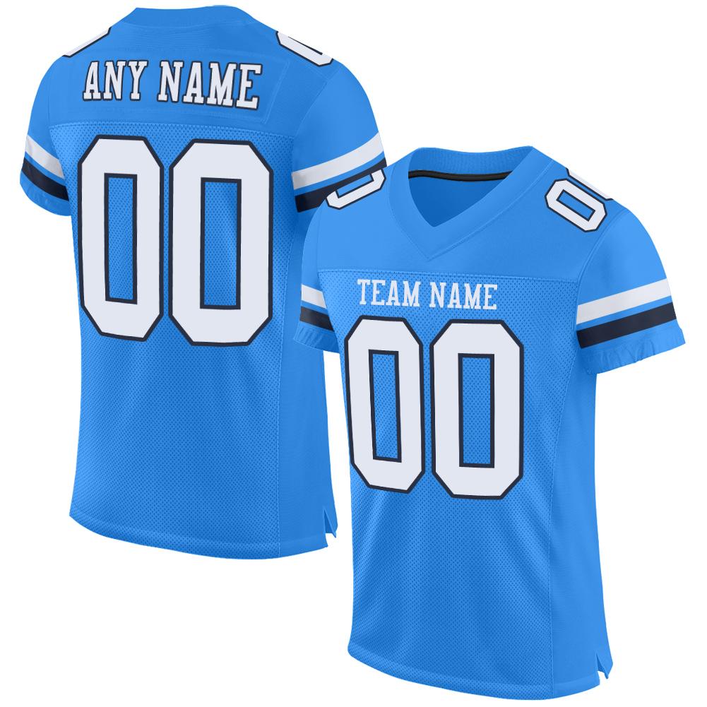 Custom Powder Blue White-Navy Classic Style Mesh Authentic Football Jersey