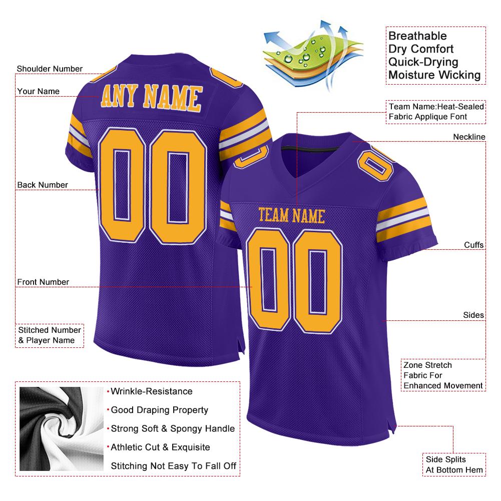 Custom Purple Gold-White Classic Style Mesh Authentic Football Jersey