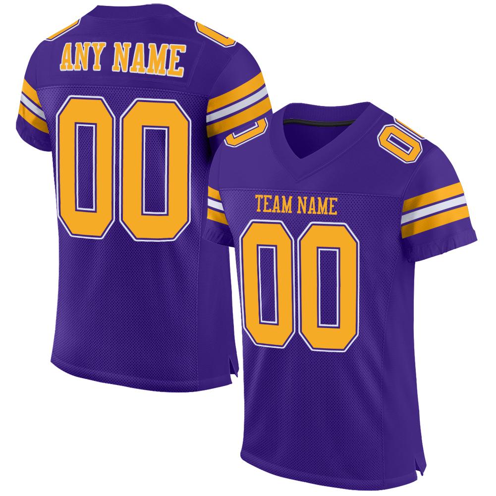 Custom Purple Gold-White Classic Style Mesh Authentic Football Jersey