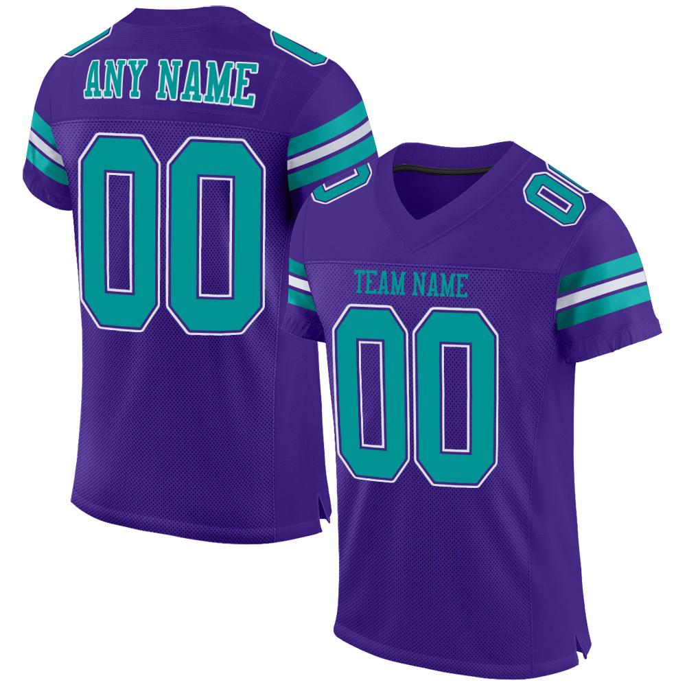 Custom Purple Aqua-White Classic Style Mesh Authentic Football Jersey