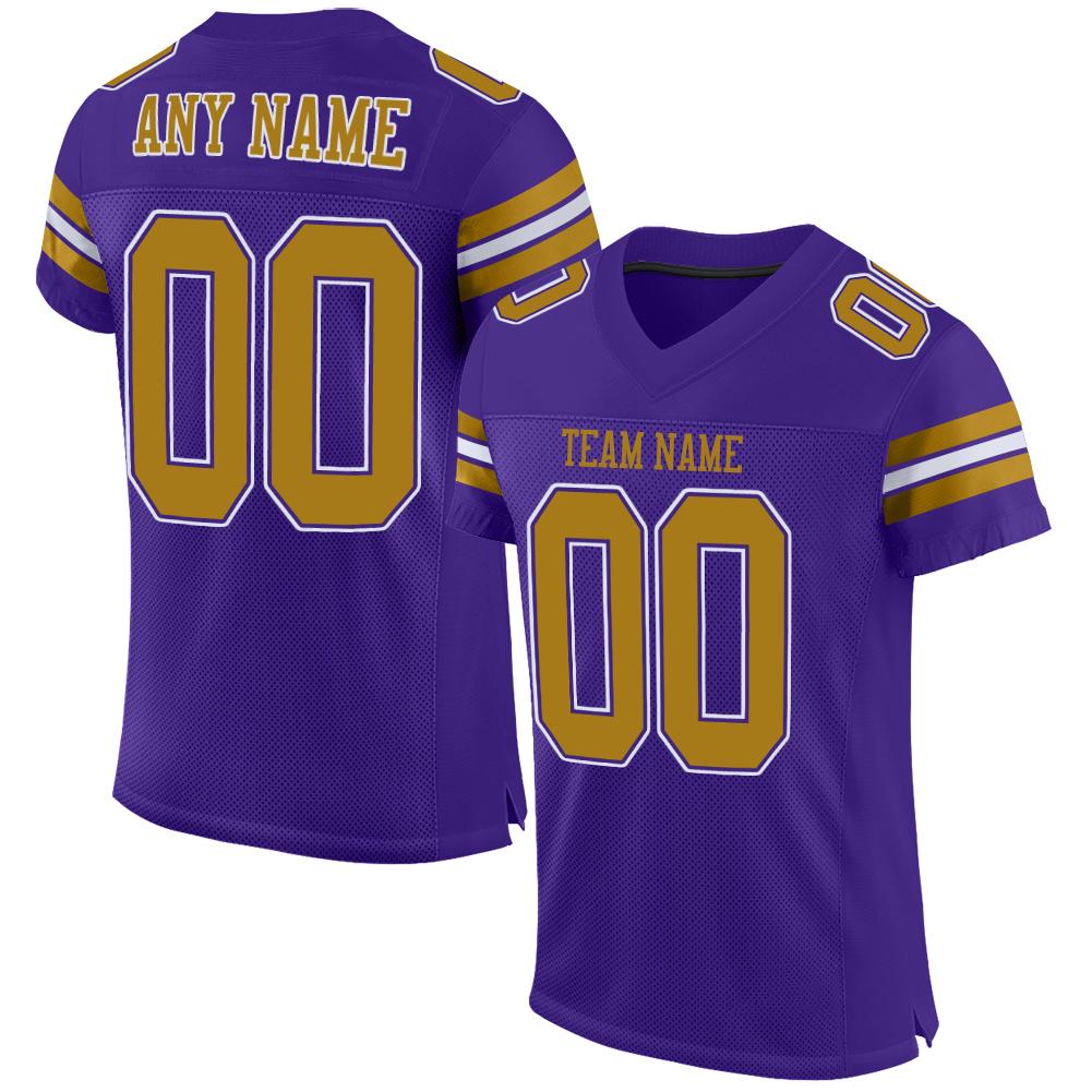 Custom Purple Old Gold-White Classic Style Mesh Authentic Football Jersey