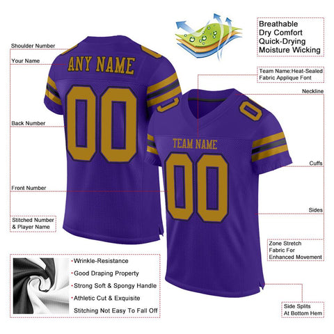 Custom Purple Old Gold-Black Classic Style Mesh Authentic Football Jersey