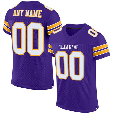 Custom Purple White-Gold Classic Style Mesh Authentic Football Jersey