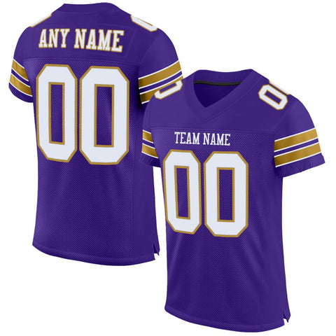 Custom Purple White-Old Gold Classic Style Mesh Authentic Football Jersey
