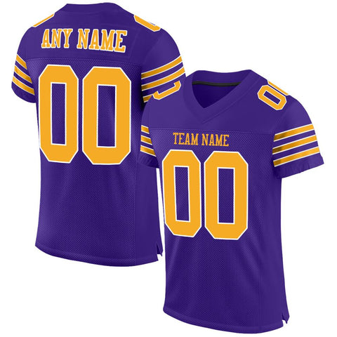 Custom Purple Gold-White Classic Style Mesh Authentic Football Jersey