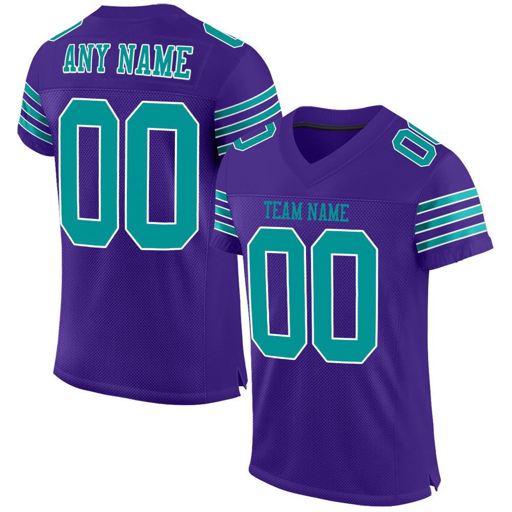 Custom Purple Aqua-White Classic Style Mesh Authentic Football Jersey