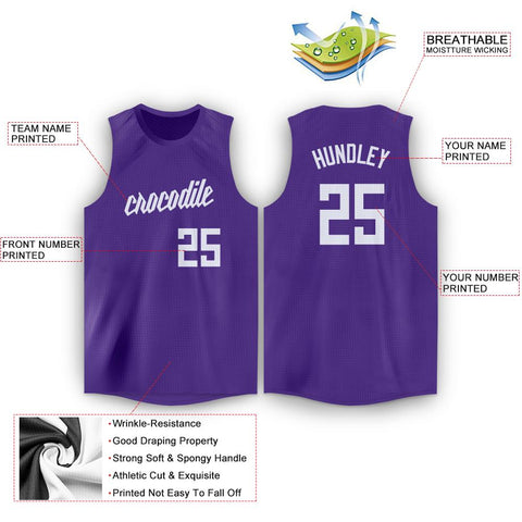 Custom Purple White Classic Tops Tank Top Basketball Jersey