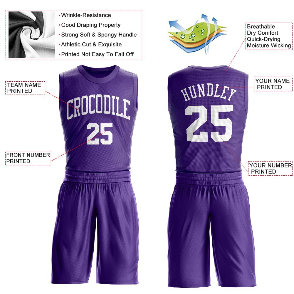 Maillot de basket-ball personnalisé violet blanc classique