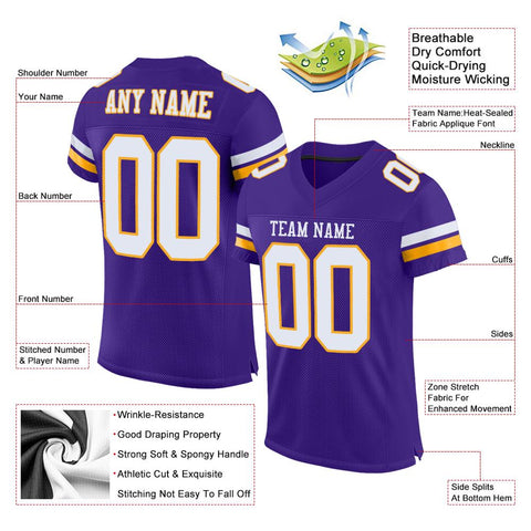 Custom Purple White-Gold Classic Style Mesh Authentic Football Jersey