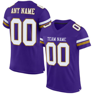 Custom Purple White-Old Gold Classic Style Mesh Authentic Football Jersey