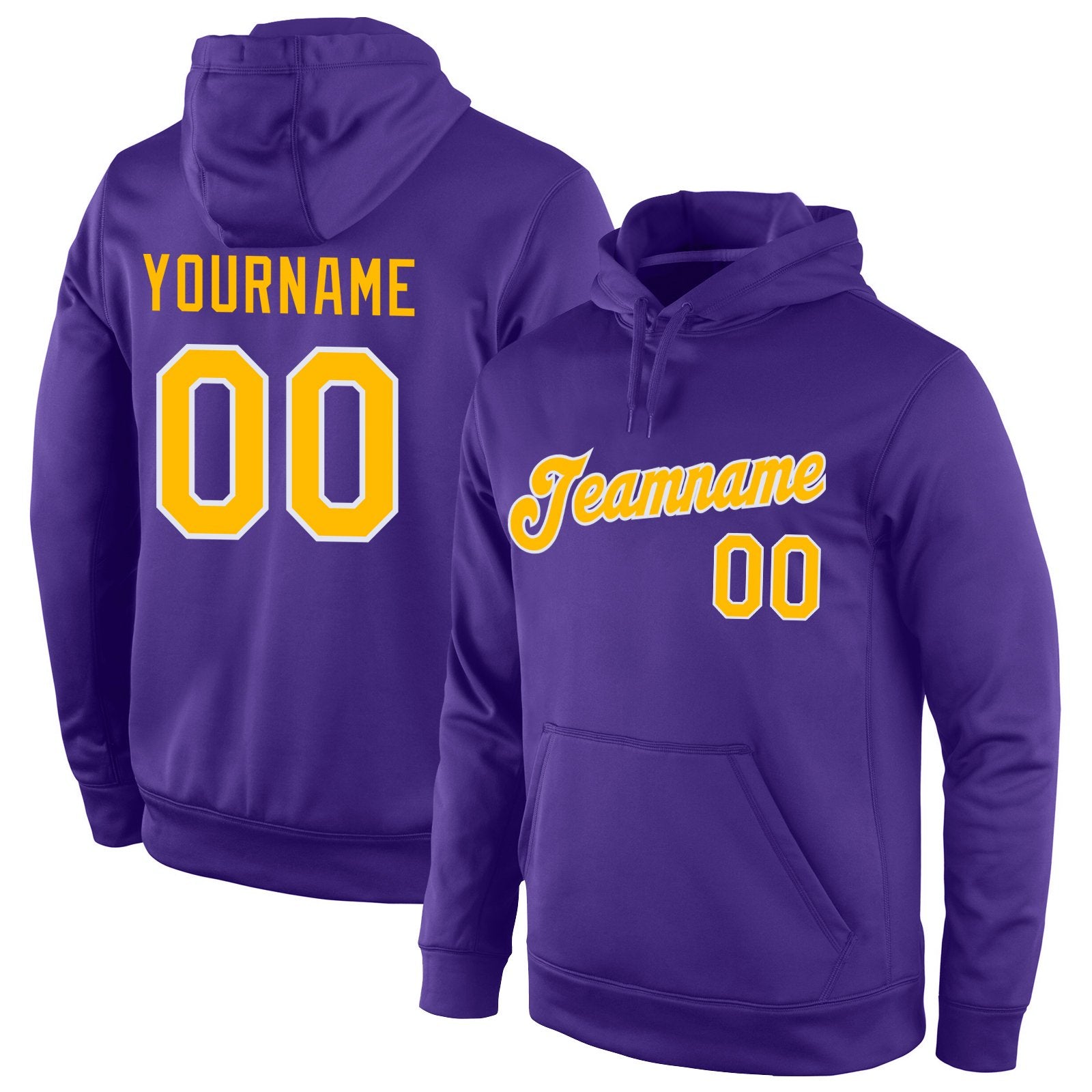 Custom Purple Yellow-White Classic Style Uniform Pullover Fashion Hoodie