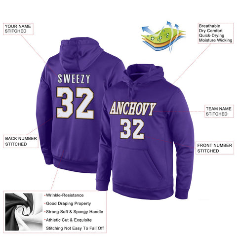 Custom Purple White-Old Gold Classic Style Uniform Pullover Fashion Hoodie