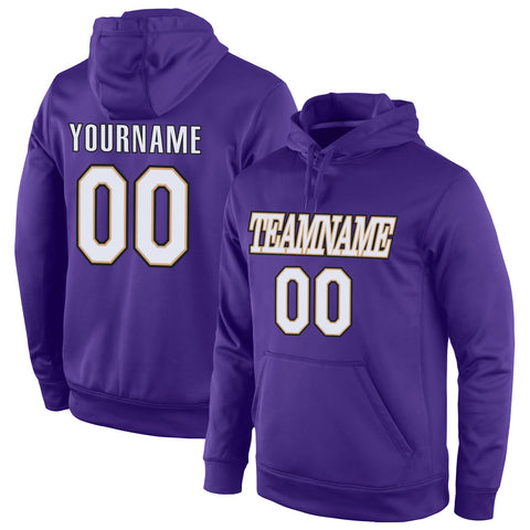 Custom Purple White-Old Gold Classic Style Uniform Pullover Fashion Hoodie