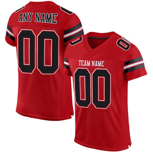 Custom Red Black-White Classic Style Mesh Authentic Football Jersey