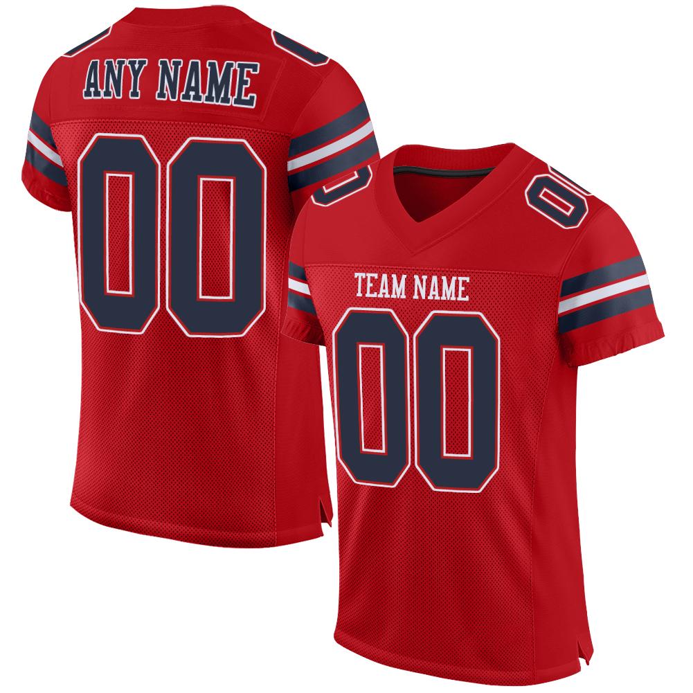 Custom Red Navy-White Classic Style Mesh Authentic Football Jersey