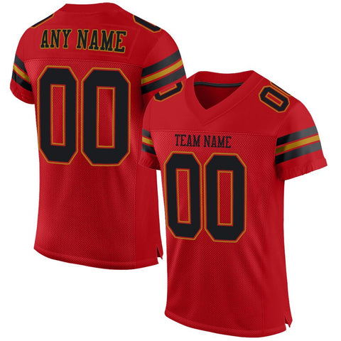 Custom Red Black-Old Gold Classic Style Mesh Authentic Football Jersey