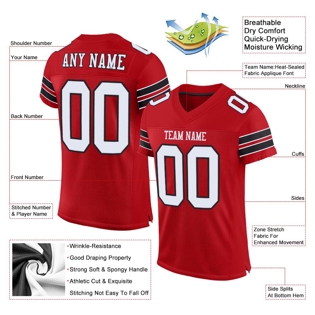 Custom Red White-Black Classic Style Mesh Authentic Football Jersey