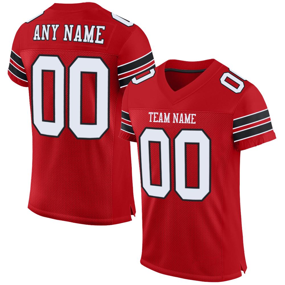 Custom Red White-Black Classic Style Mesh Authentic Football Jersey