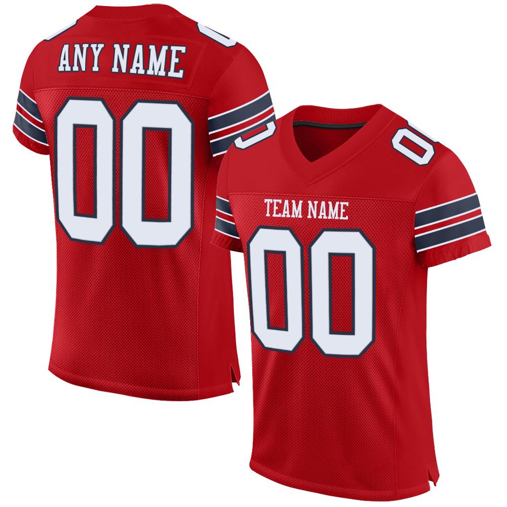 Custom Red White-Navy Classic Style Mesh Authentic Football Jersey