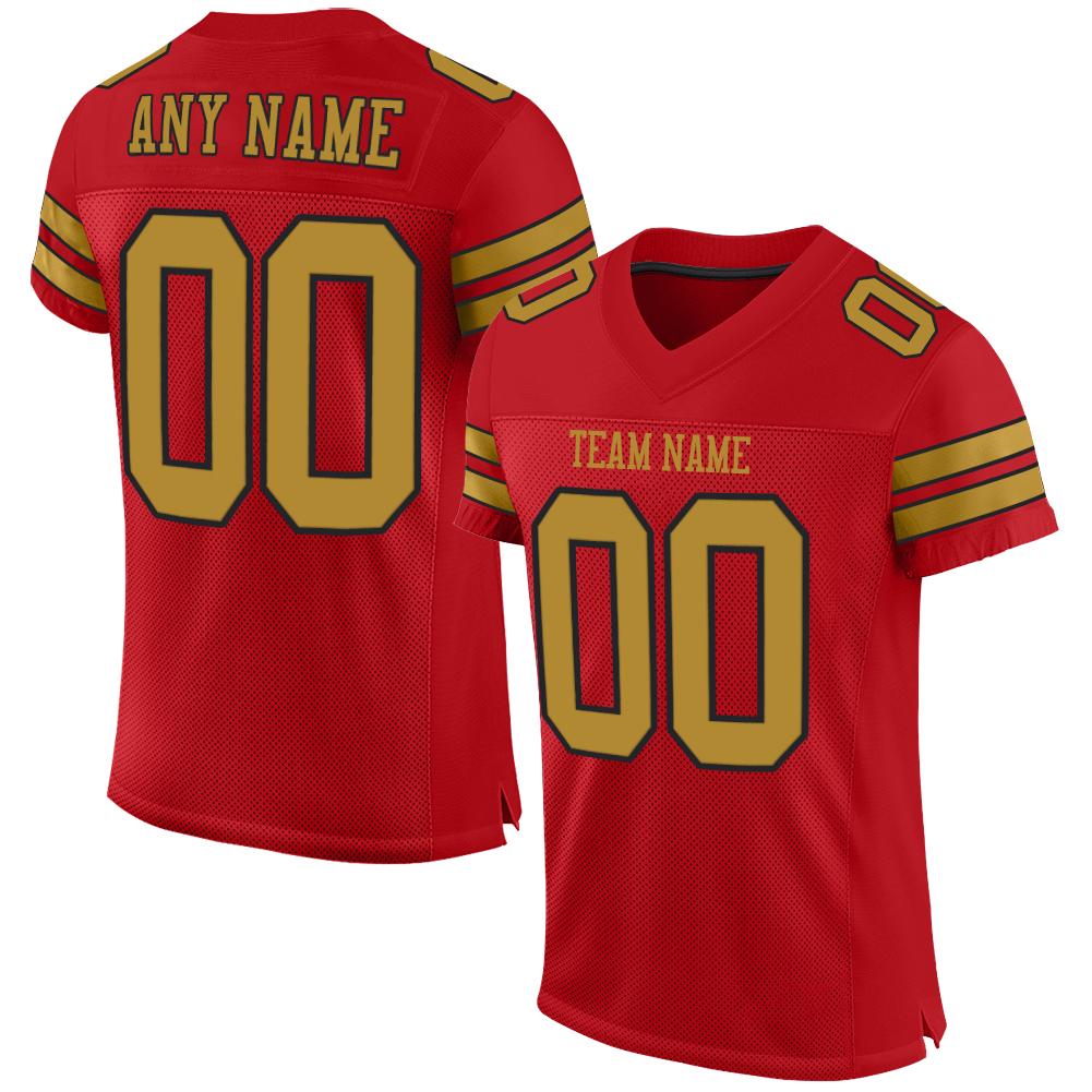 Custom Red Old Gold-Black Classic Style Mesh Authentic Football Jersey