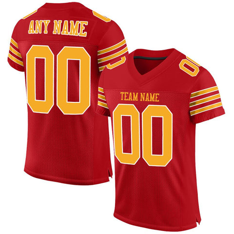 Custom Red Gold-White Classic Style Mesh Authentic Football Jersey