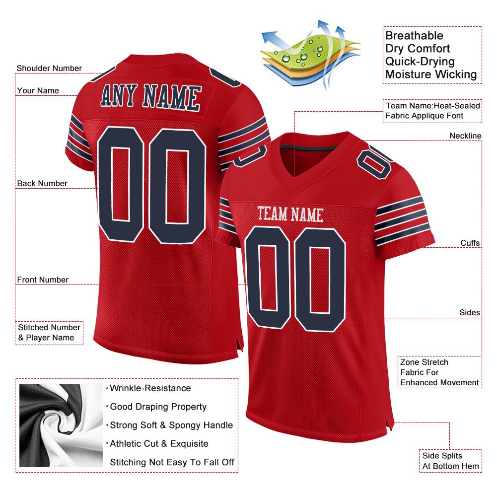 Custom Red Navy-White Classic Style Mesh Authentic Football Jersey