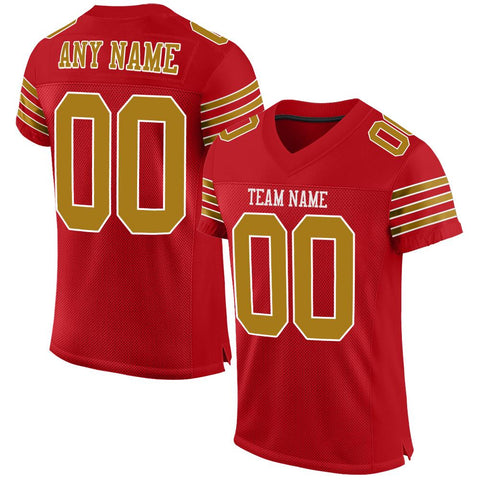 Custom Red Old Gold-White Classic Style Mesh Authentic Football Jersey