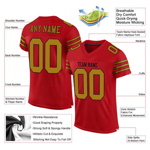 Custom Red Old Gold-Black Classic Style Mesh Authentic Football Jersey