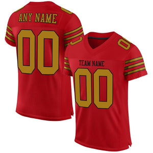 Custom Red Old Gold-Black Classic Style Mesh Authentic Football Jersey