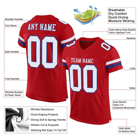Custom Red White-Royal Classic Style Mesh Authentic Football Jersey