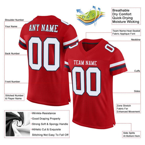 Custom Red White-Navy Classic Style Mesh Authentic Football Jersey