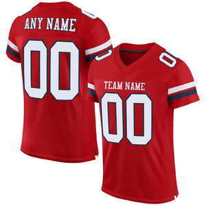 Custom Red White-Navy Classic Style Mesh Authentic Football Jersey