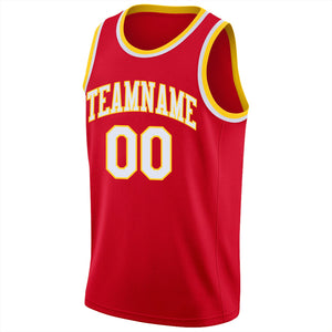 Maillot de basket-ball athlétique pour hommes/garçon, haut classique personnalisé rouge blanc-jaune