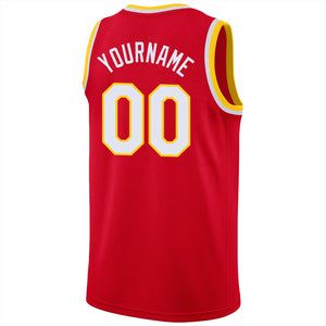 Maillot de basket-ball athlétique pour hommes/garçon, haut classique personnalisé rouge blanc-jaune