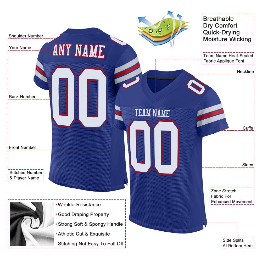 Custom Royal White-Red Classic Style Mesh Authentic Football Jersey