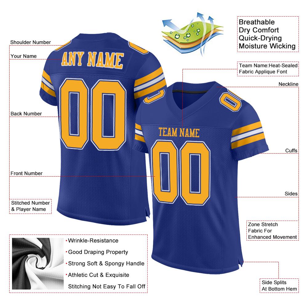 Custom Royal Gold-White Classic Style Mesh Authentic Football Jersey